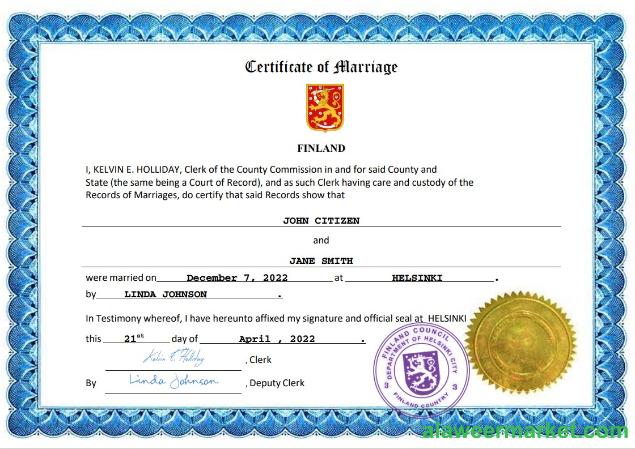 Finland marriage certificate Word and PDF template